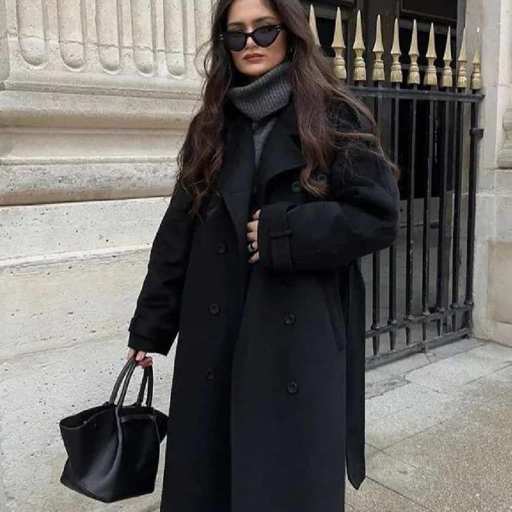 Abrigo de lana con cinturón para mujer