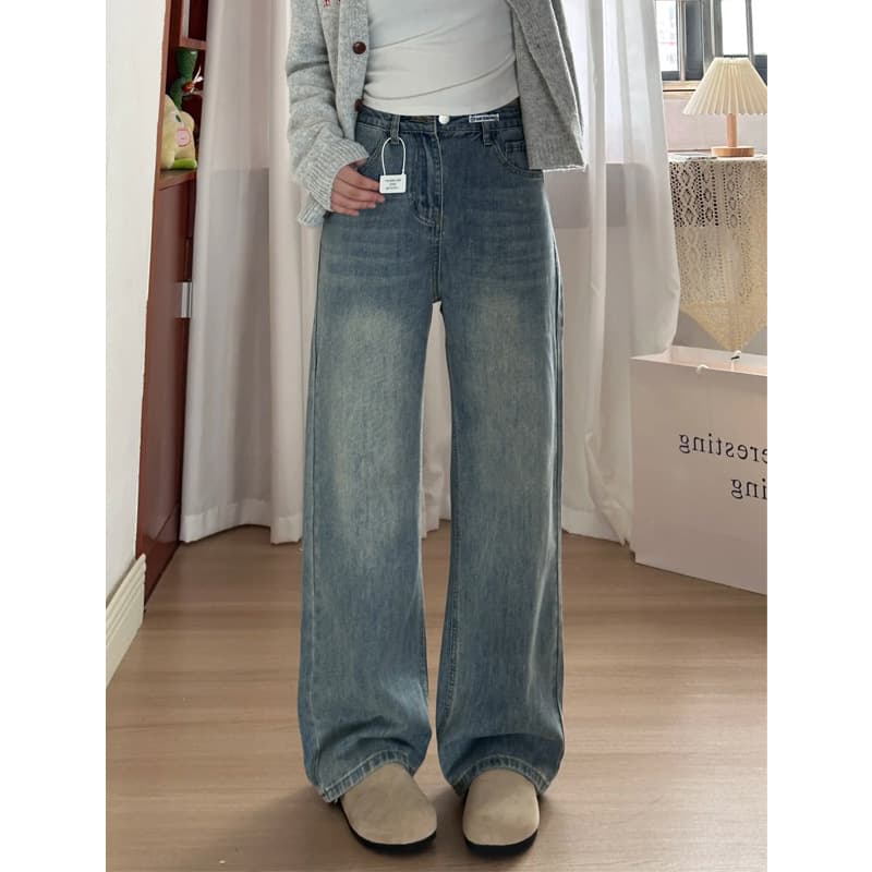 Pantalones vaqueros retro azul de talle alto pierna ancha