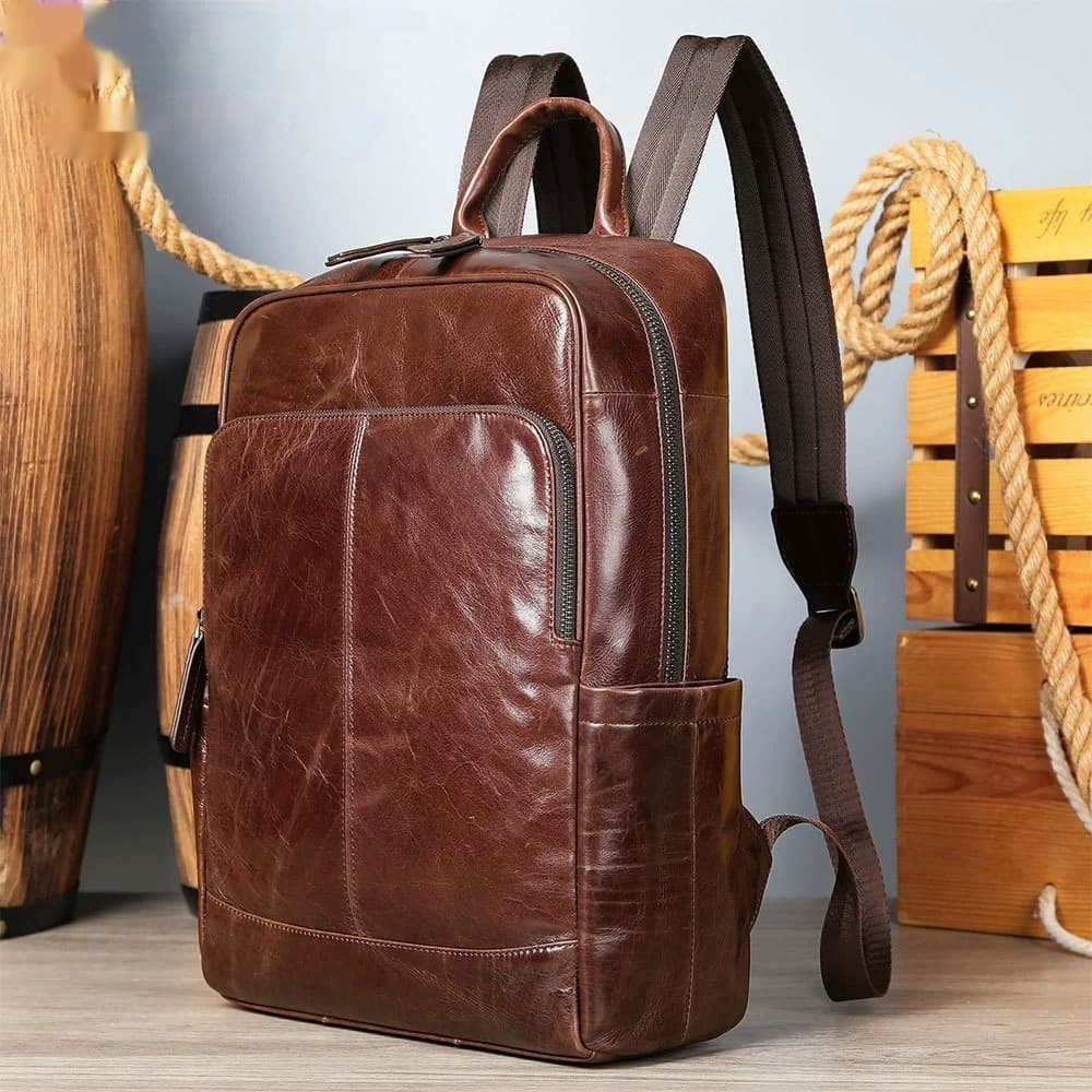 Mochila de cuero genuino para hombre estilo ejecutivo