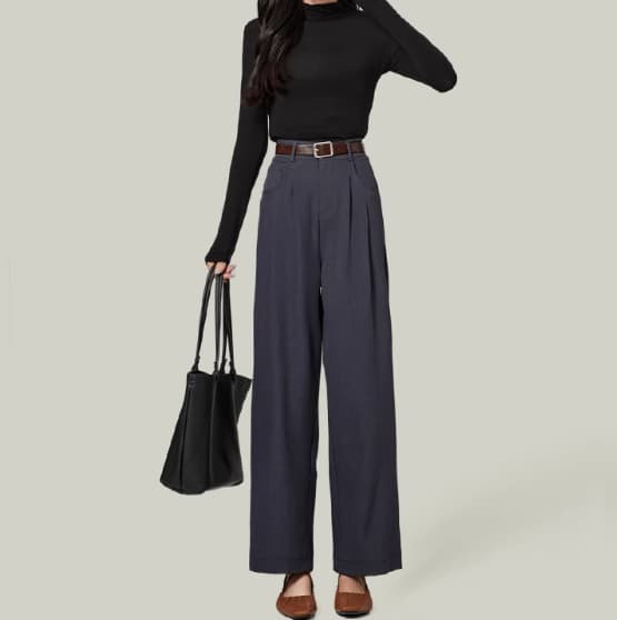Pantalones de pierna ancha con cintura alta y caída elegante