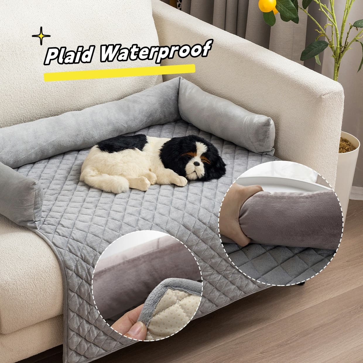 Cama de sofá para perros con diseño curvo y tela suave