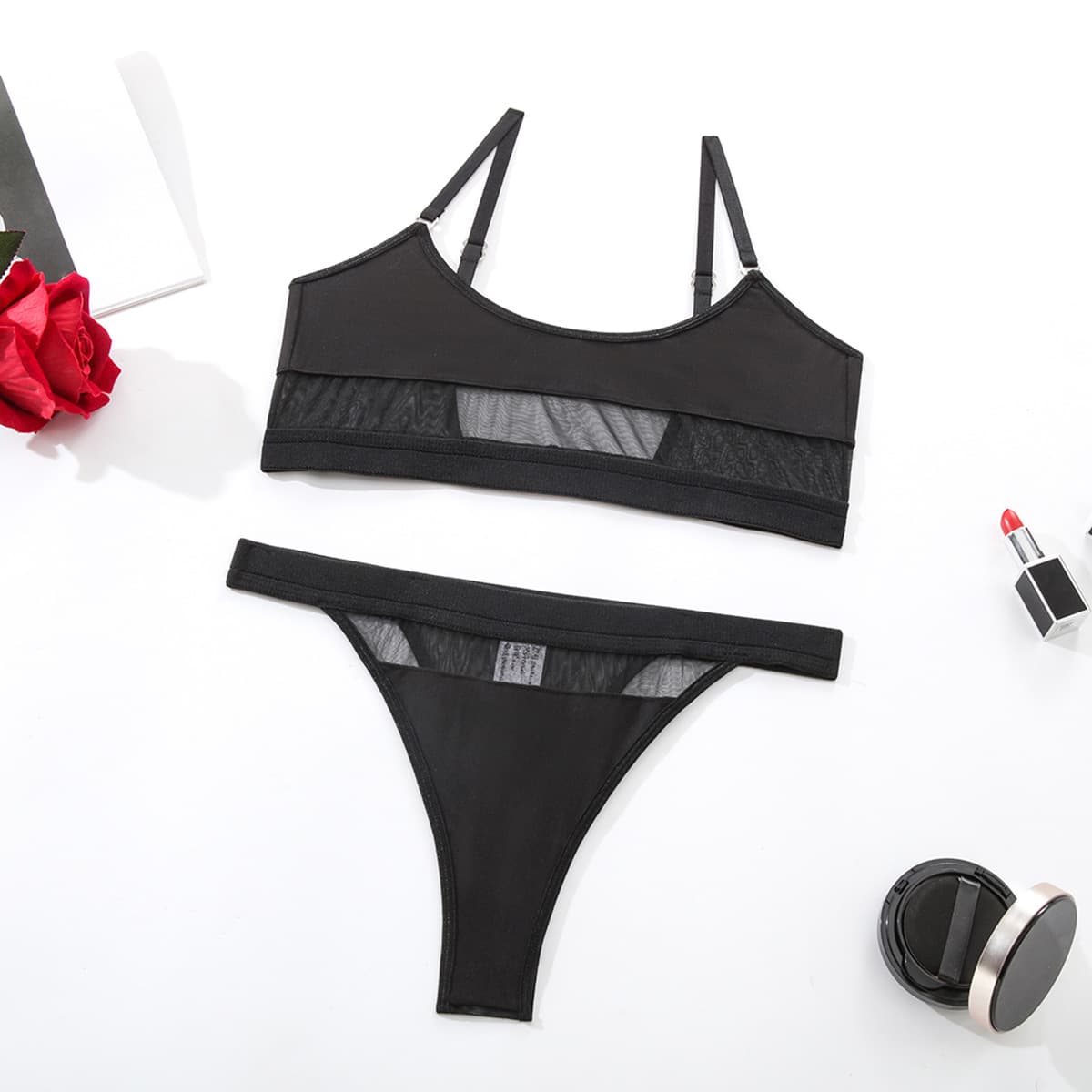 Conjunto de brasier y panties tipo G para mujer