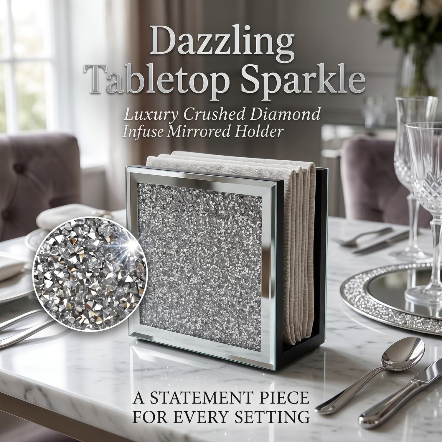 Dispensador de servilletas de vidrio con diamantes