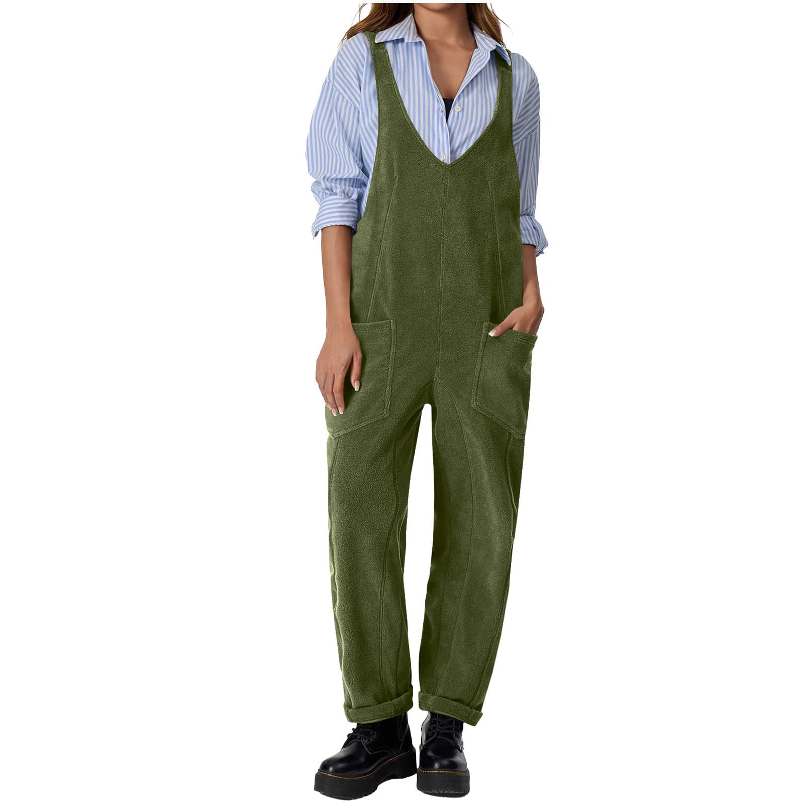 Mono de polar fleece con tirantes y pierna ancha