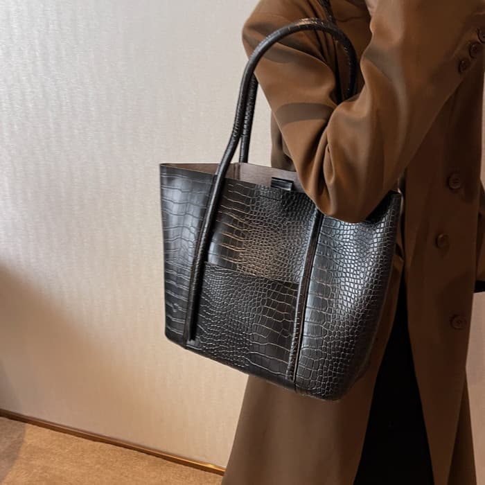 Bolso tote piel texturizado, capacidad grande