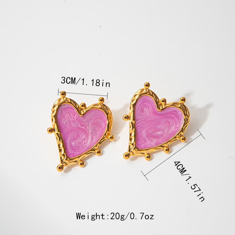 Pendientes de corazón en acero inoxidable estilo retro
