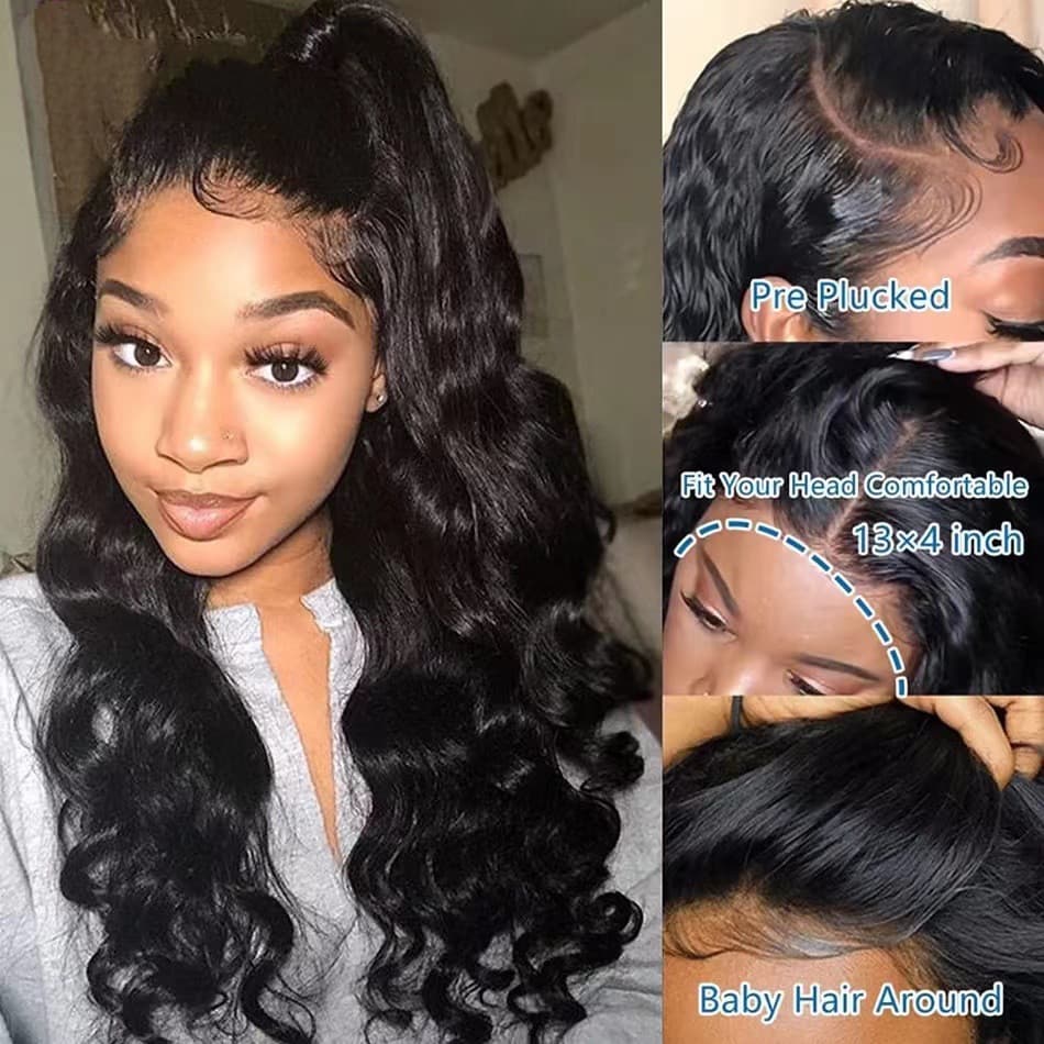 Peluca de encaje frontal con ondas largas naturales