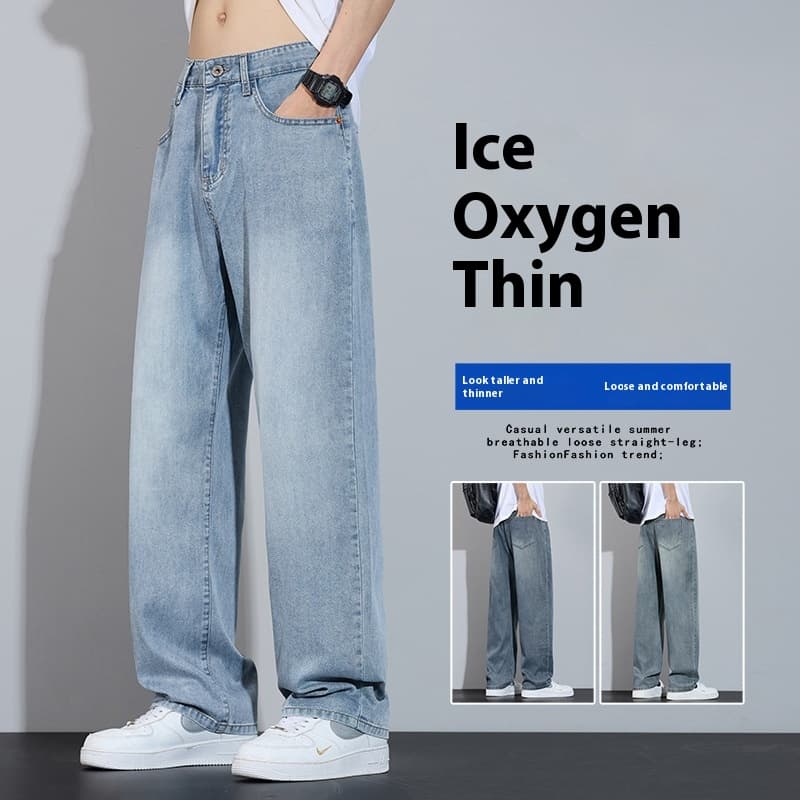 Pantalones de denim delgados rectos casuales