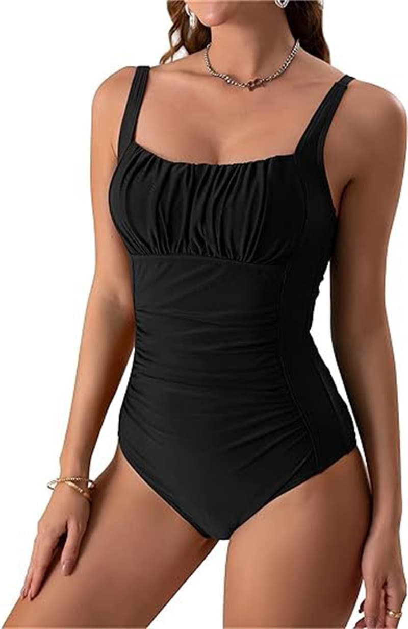 Traje entero escote cuadrado con diseño plisado