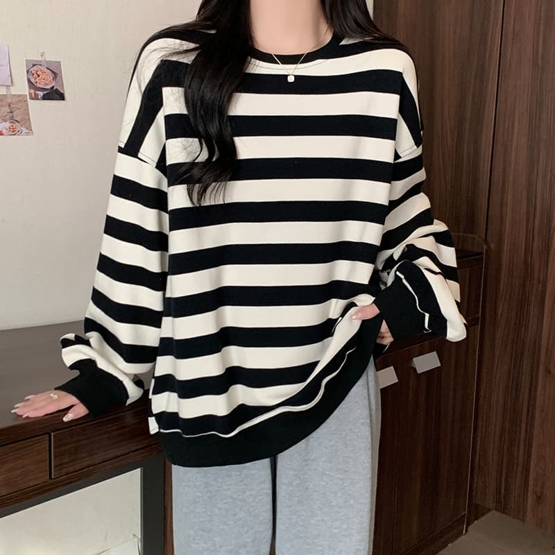 Sudadera con cuello redondo estampado retro para mujer