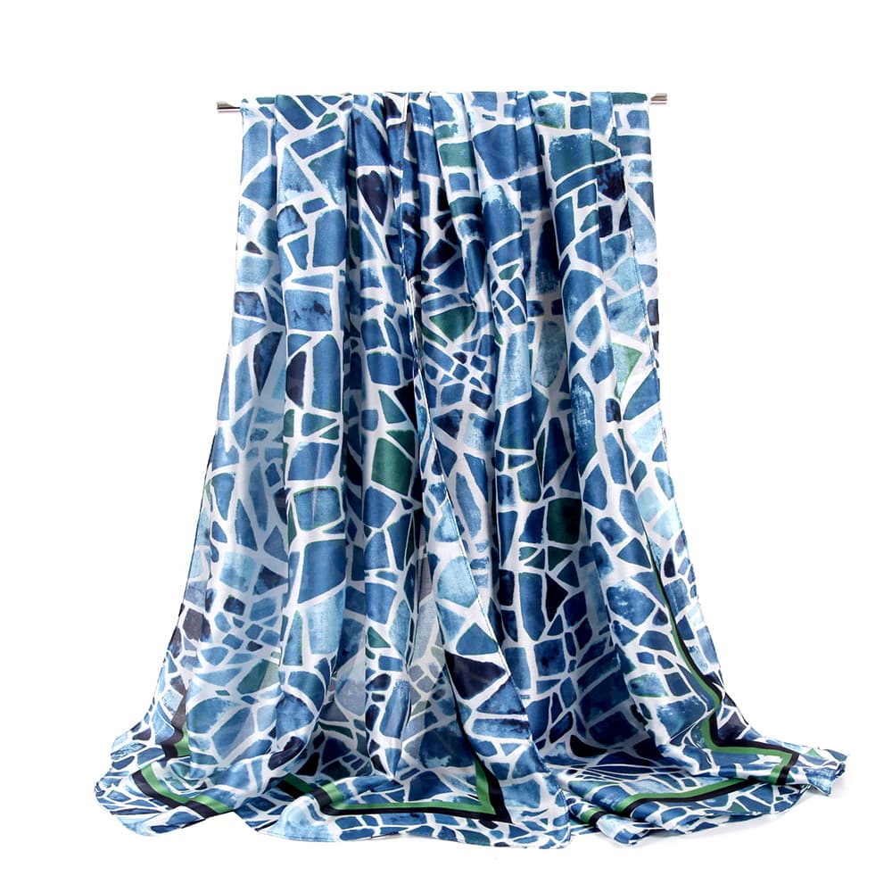 Pañuelo de seda con estampado geométrico y costura de contraste