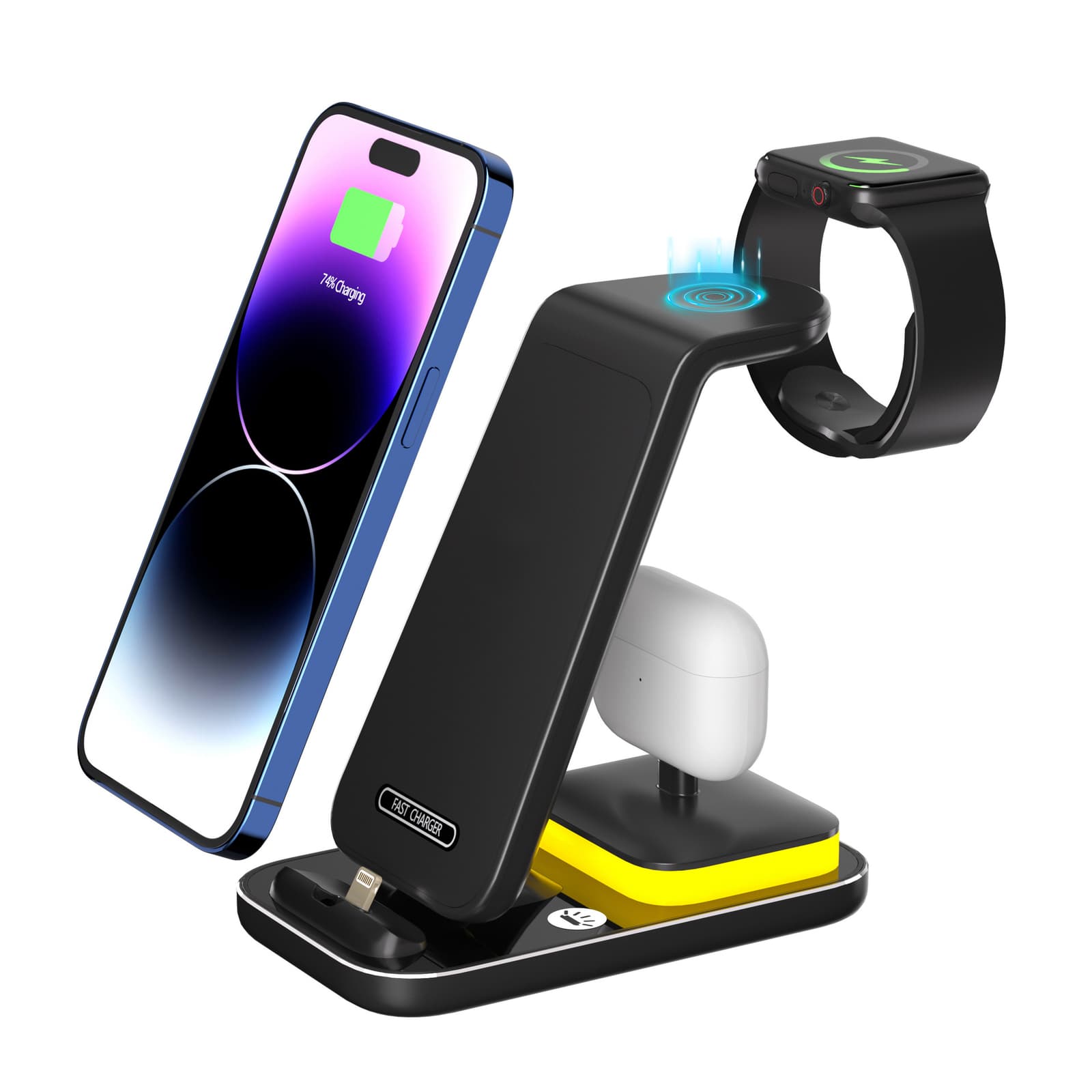 Cargador inalámbrico 15W para teléfono, reloj y auriculares