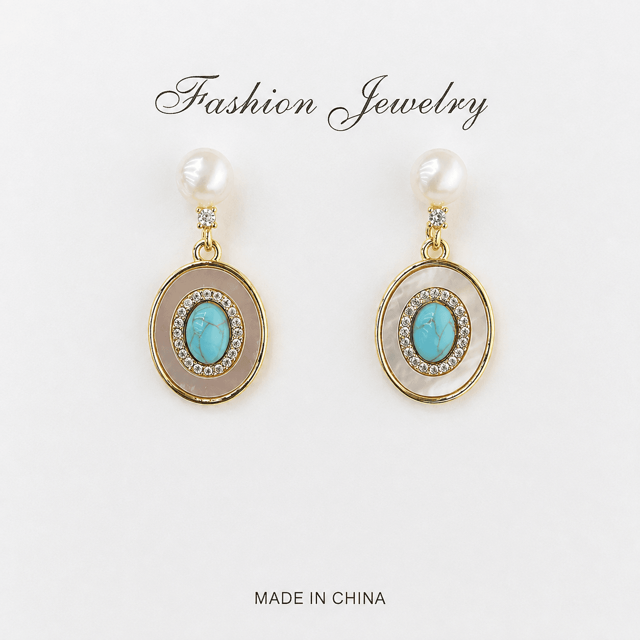 Aretes de perla con turquesa y base nacarada