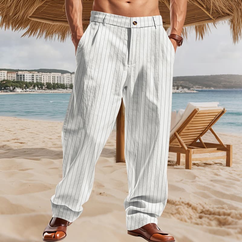 Pantalón de lino a rayas con cintura alta