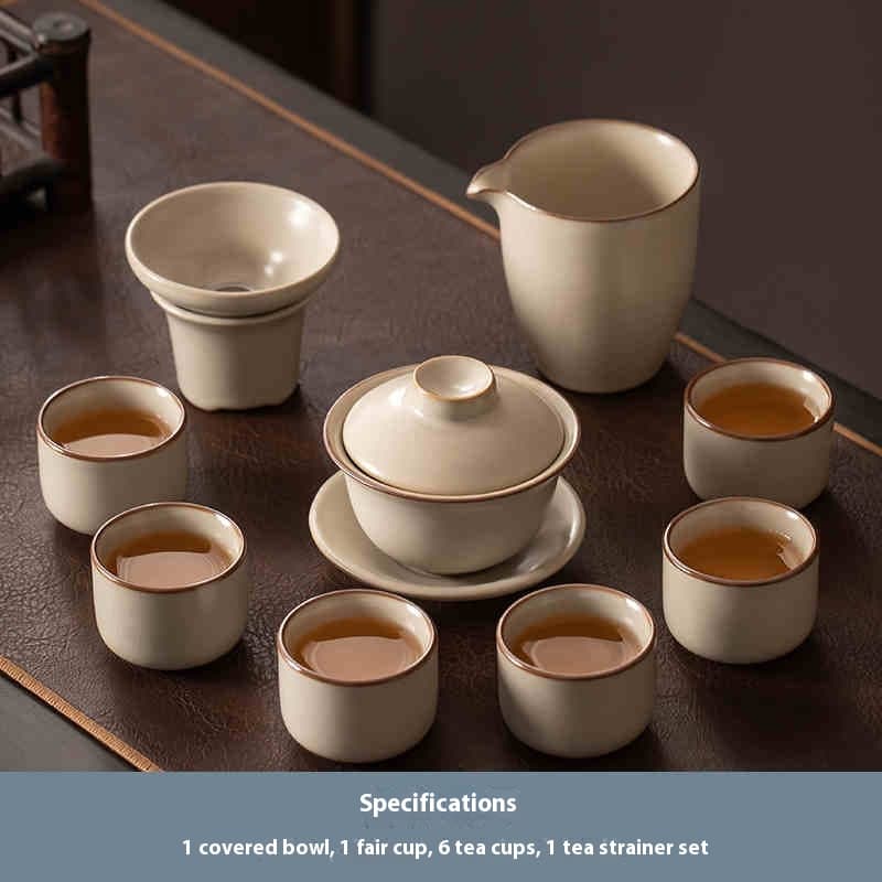 Juego de té Kung Fu en cerámica Ru con bandeja de madera