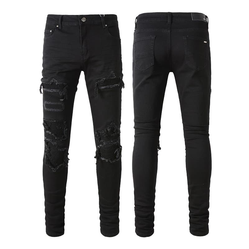 Jeans plisados con parches para hombre