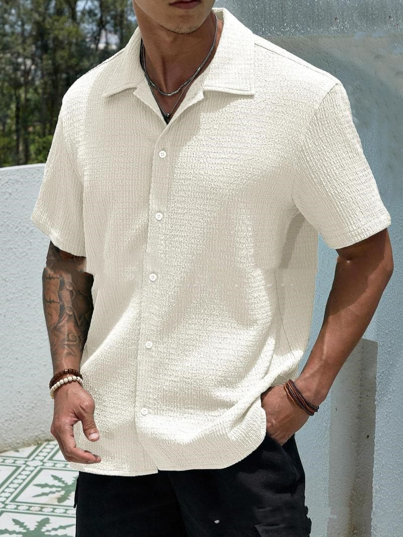 Camisa manga corta para hombre botones color sólido
