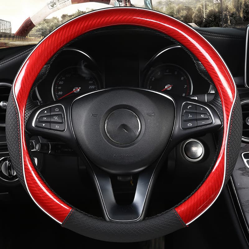 Funda de volante de cuero microfibra con textura carbono