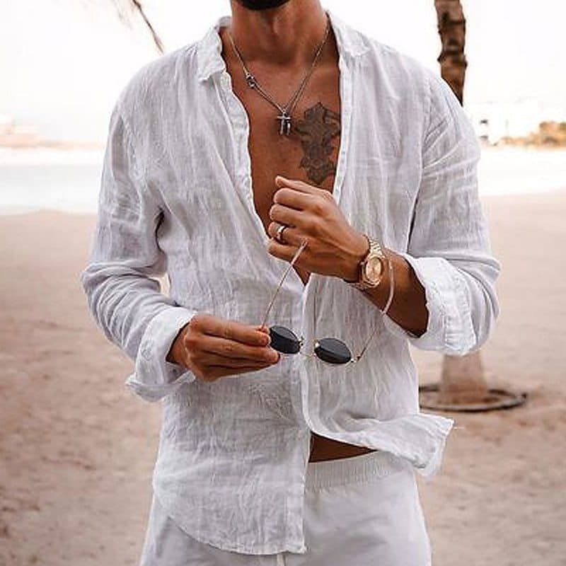 Camisa suelta de abotonadura sencilla para hombre