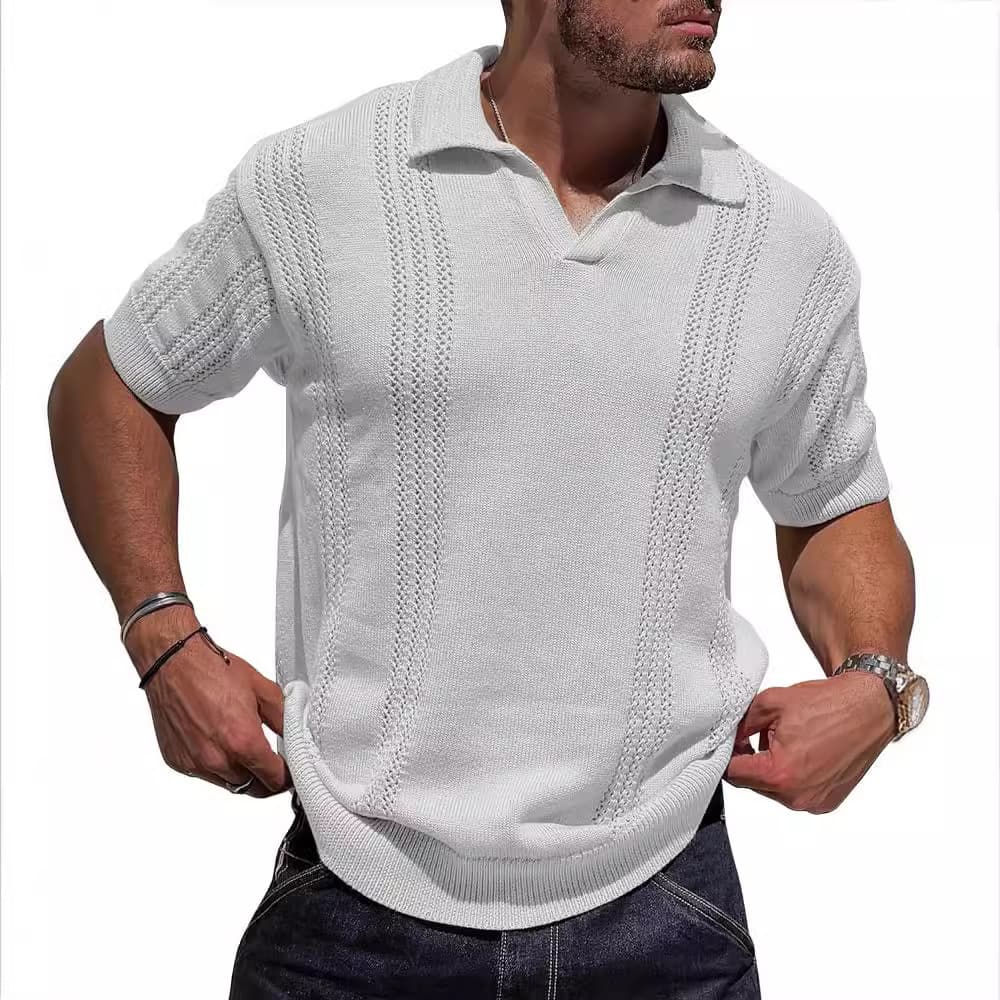 Polo tejido cuello V manga corta hombre estilo europeo