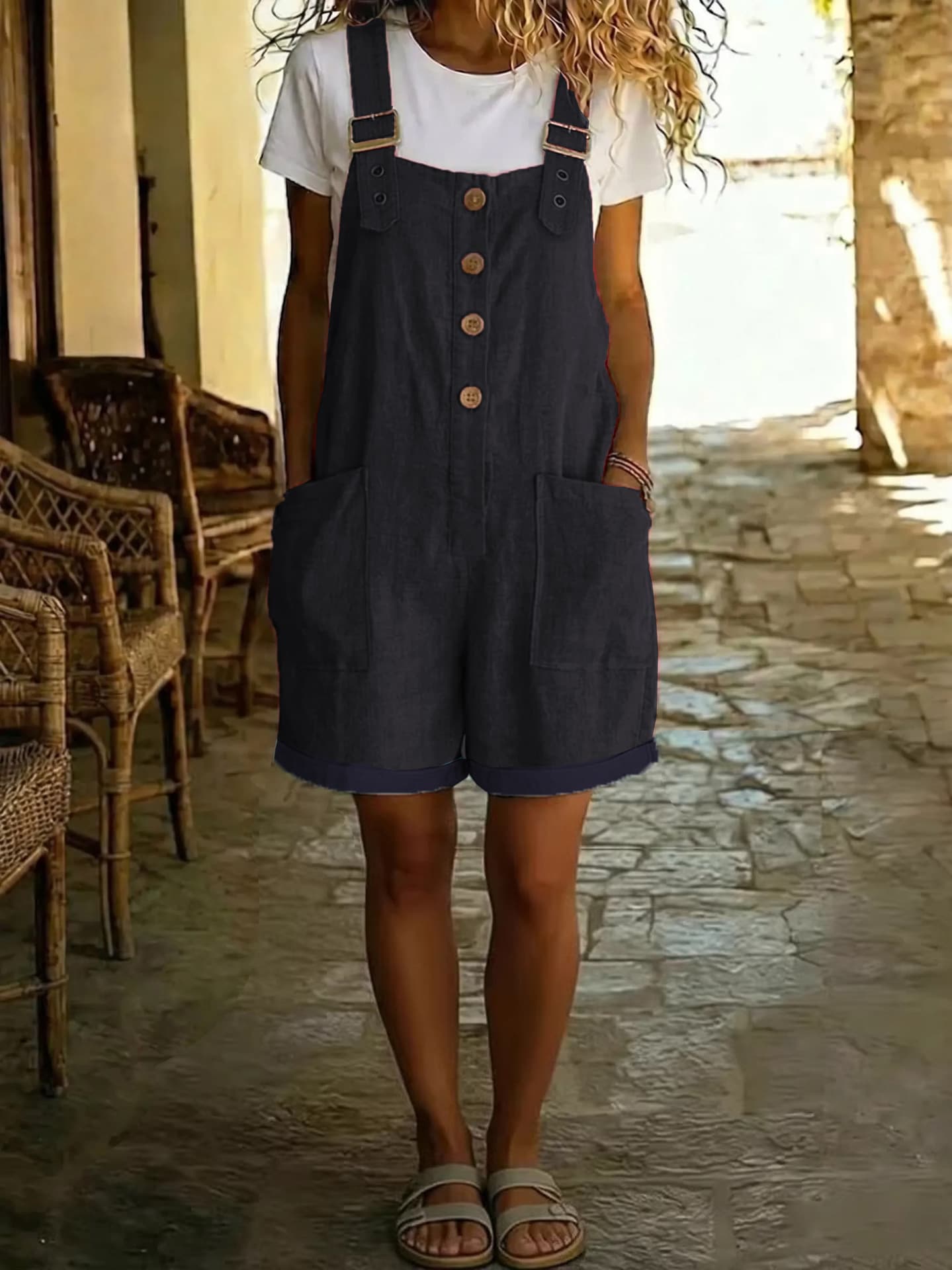 Pantalones de lino rectos con bolsillos retro de verano