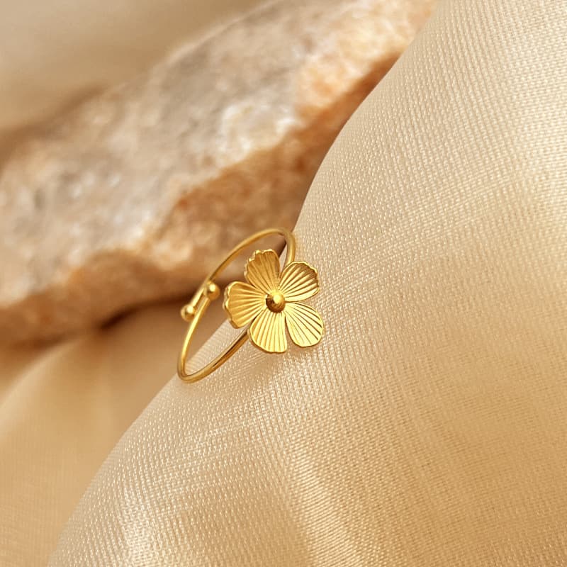 Anillo vintage acero inoxidable con flores