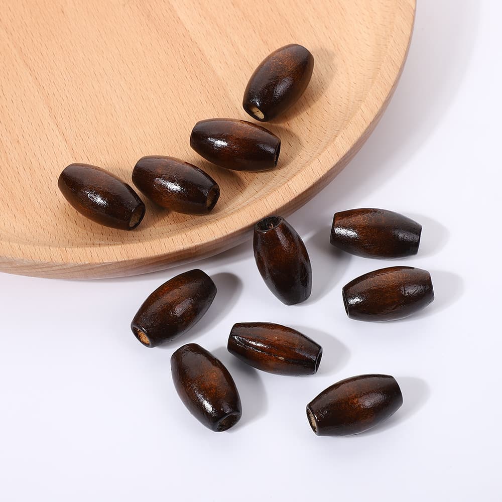 Cuentas de madera ovaladas M forma café oscuro