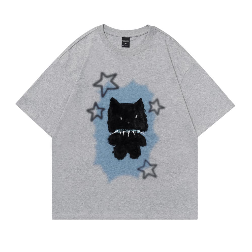 Camisa manga corta hombre bordado gato