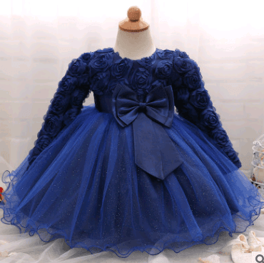Vestido rosa de princesa para niña mangas largas