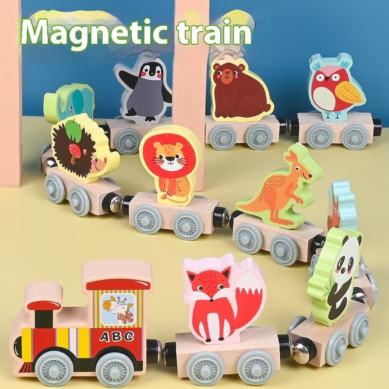 Tren magnético madera temas educativos para niños