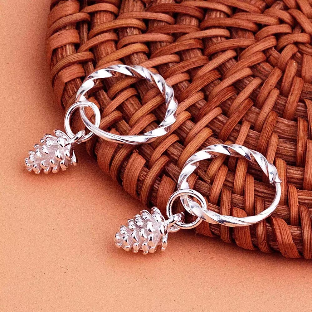 Aretes colgantes de piña de plata esterlina 999
