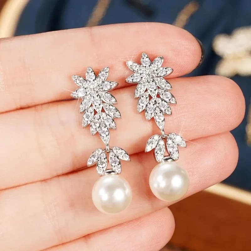 Aretes de boda con perla brillante
