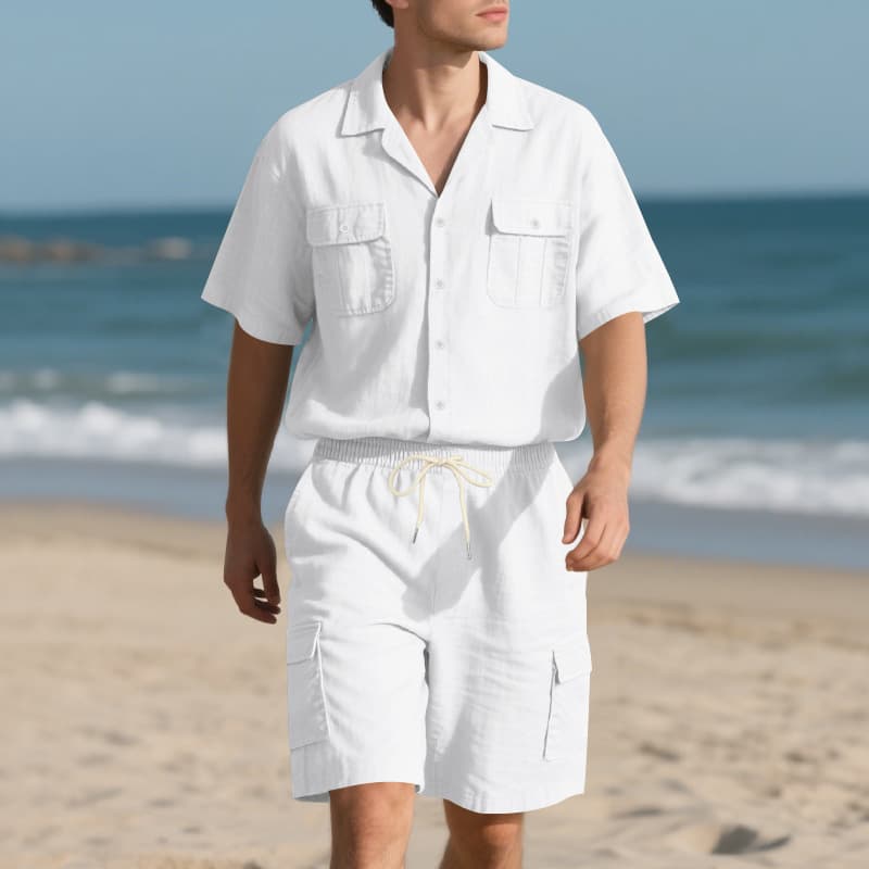 Conjunto casual de camisa y shorts de lino para hombre