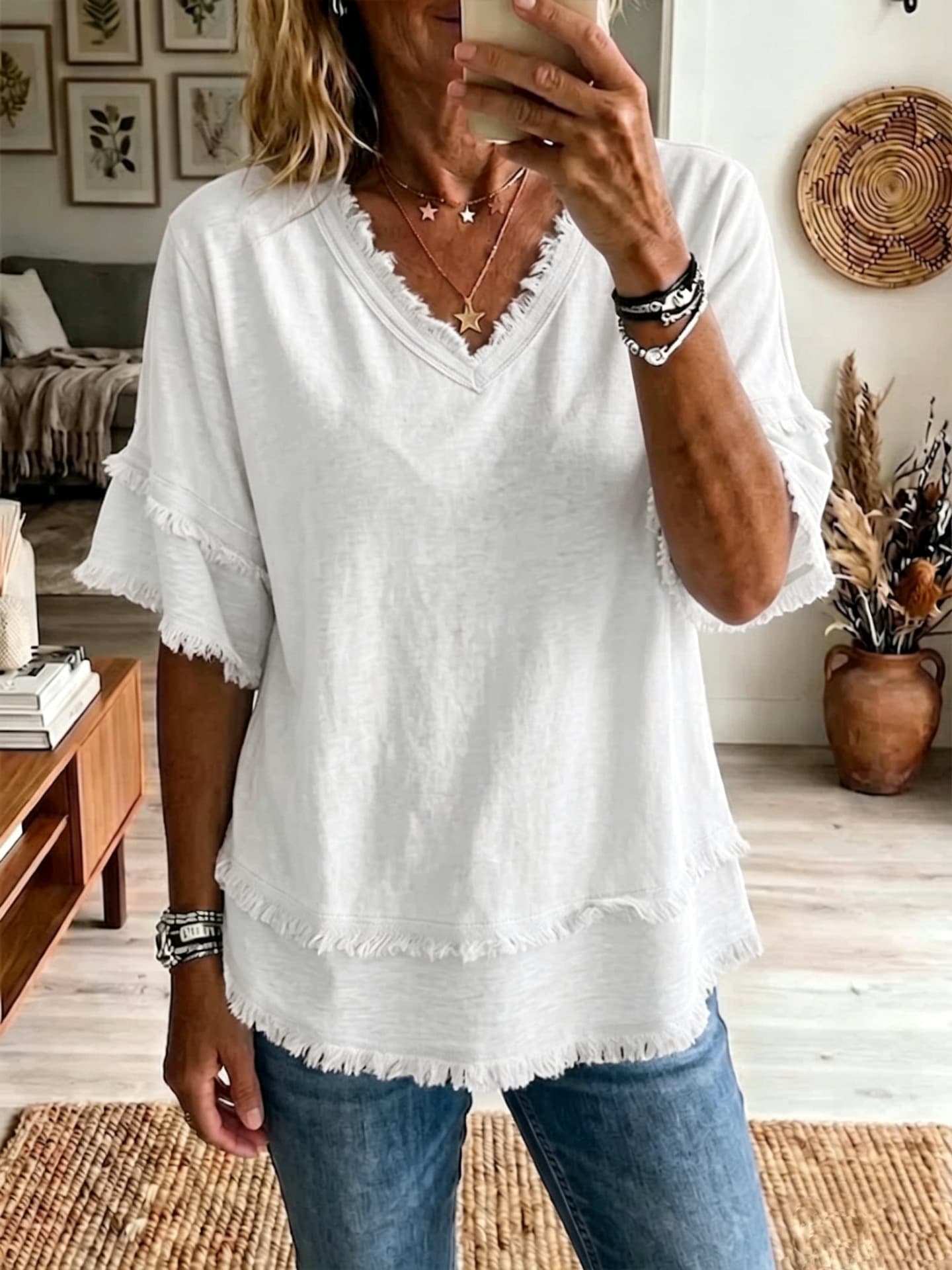 Camisa pullover escote en V para mujer