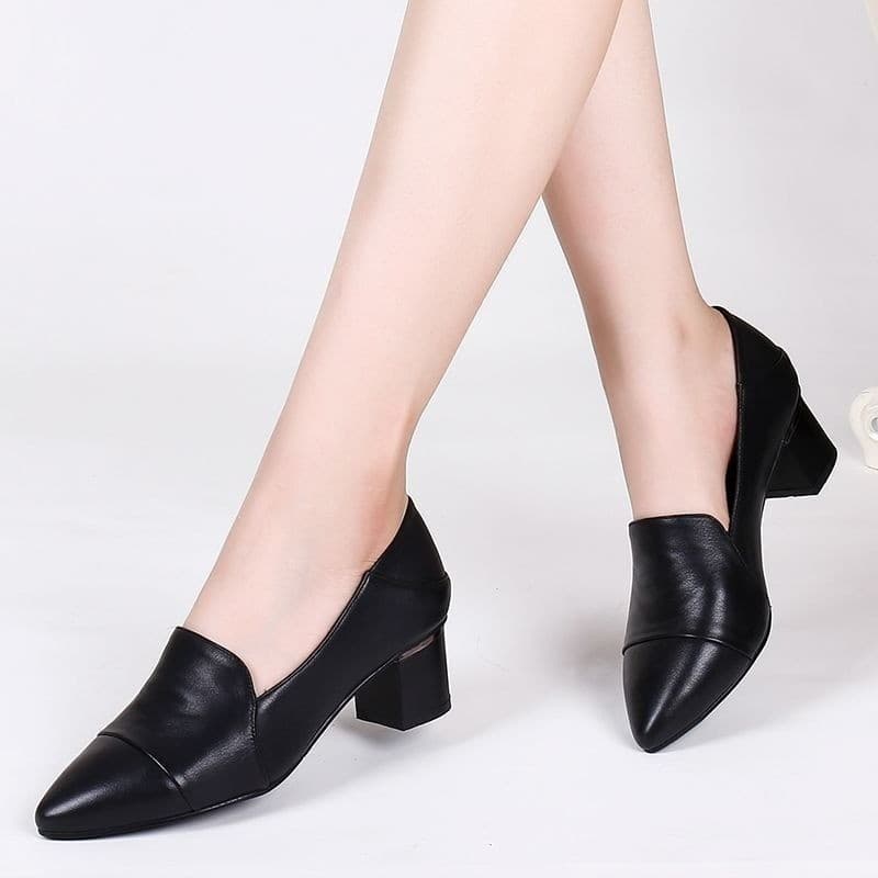 Zapatos de cuero punta puntiaguda tacón bajo