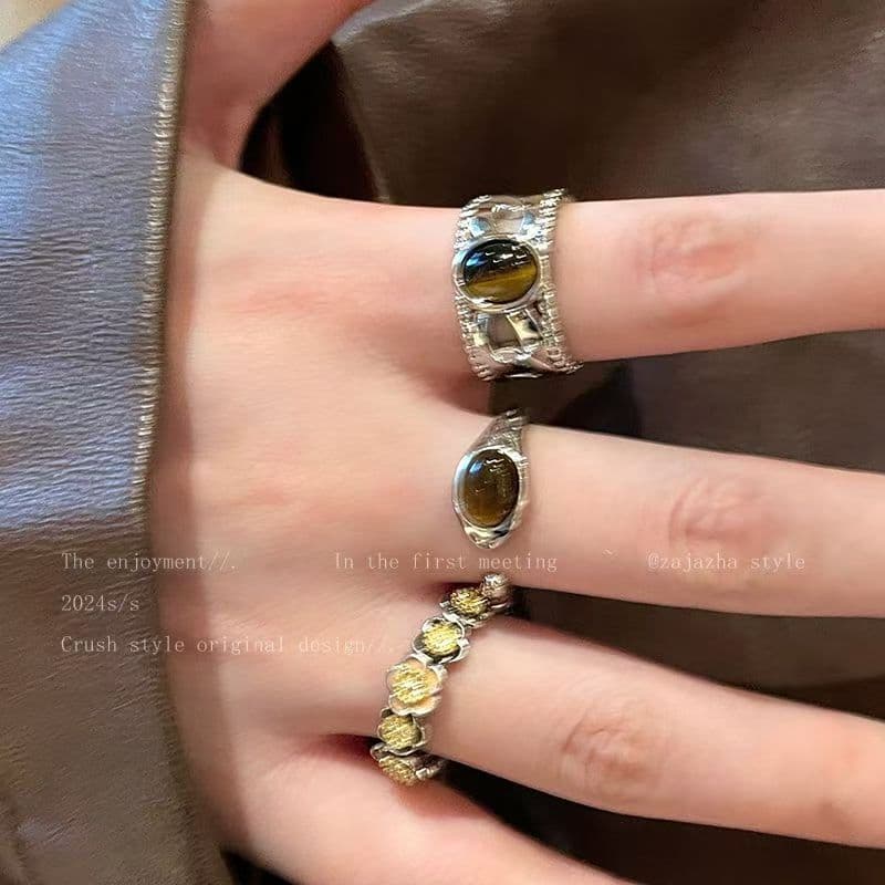 Anillo ajustable con piedra ojo de tigre para mujer
