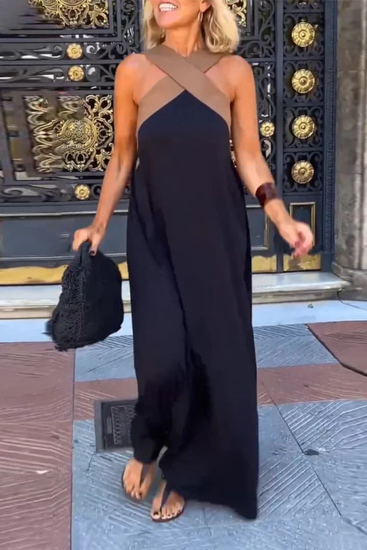 Vestido largo de espalda cruzada con diseño elegante