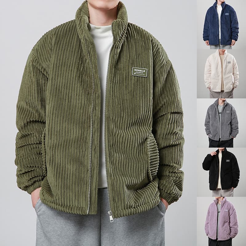 Abrigo acolchado de pana con cuello parado de invierno