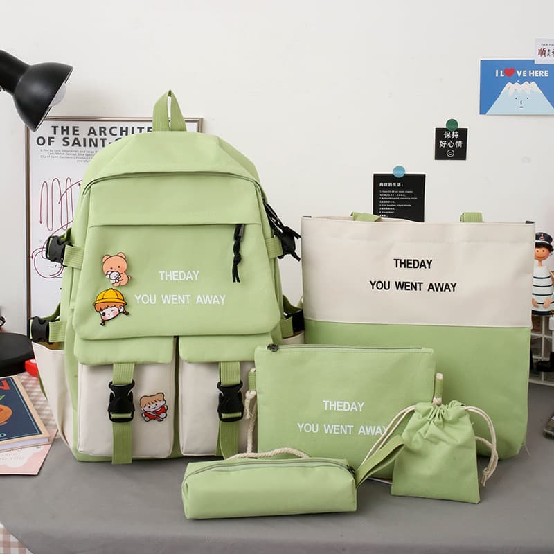 Mochila set 5 piezas lona estudiante viaje