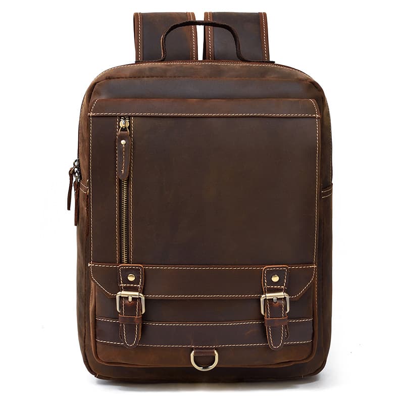 Mochila retro cuero viajes y estudio múltiples bolsillos