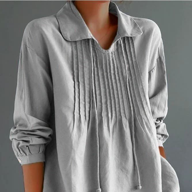 Blusa algodón y lino manga ranglan con solapas plisadas 3D