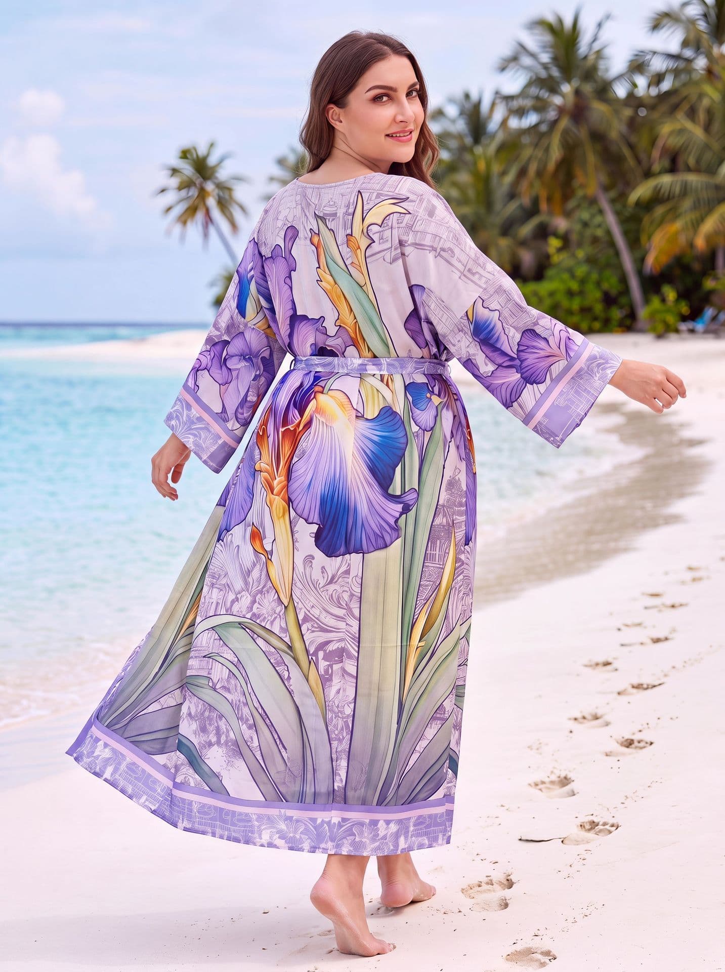 Kimono largo para mujer, capa de playa ligera