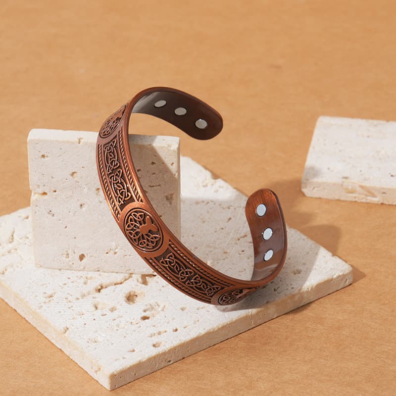 Pulsera magnética de cobre rojo vintage con patrón Árbol de la Vida