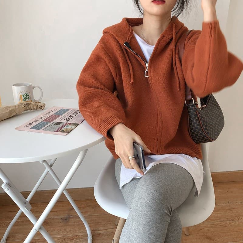 Abrigo cardigan con capucha de cachemira holgado elegante