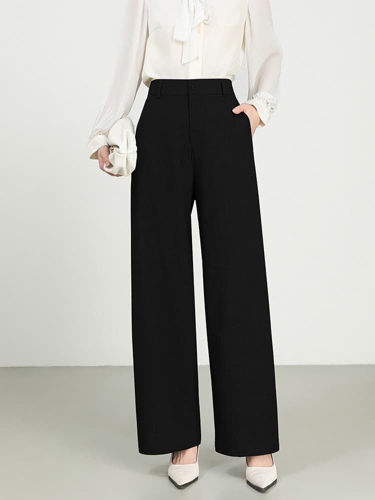 Pantalones de lino y algodón de tiro alto
