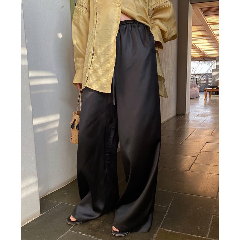 Pantalones de pierna ancha sueltos con cintura elástica y cordón