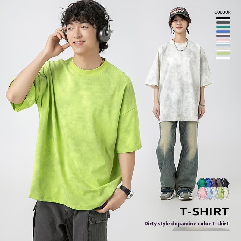 Camiseta desgastada de algodón puro colores dopamina