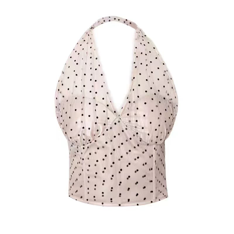 Blusa halter de malla con lunares y diseño ajustado