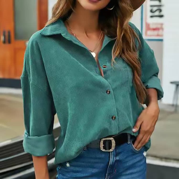 Camisa de manga larga de color sólido para mujer