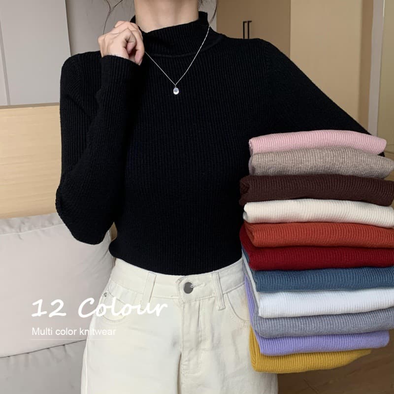 Blusa cuello alto manga larga de punto para mujer